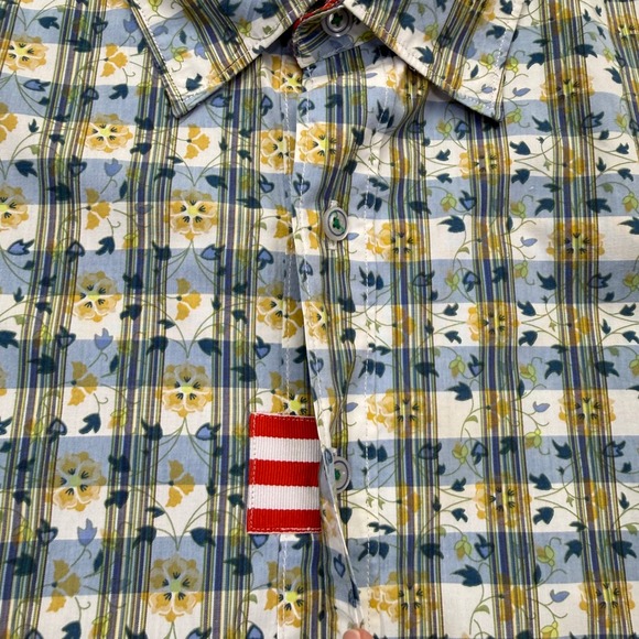Robert Graham Freshly Laundered Shirt Mens Blue Yellow Floral Plaid Cotton XL - Picture 6 of 12